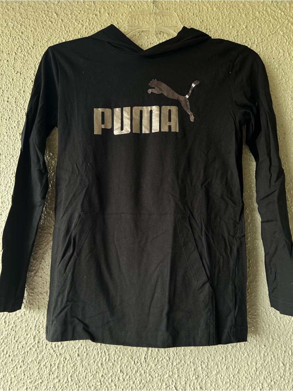 Puma Black Hoodie Tshirt with Silver pink purple Logo girls medium 10-12